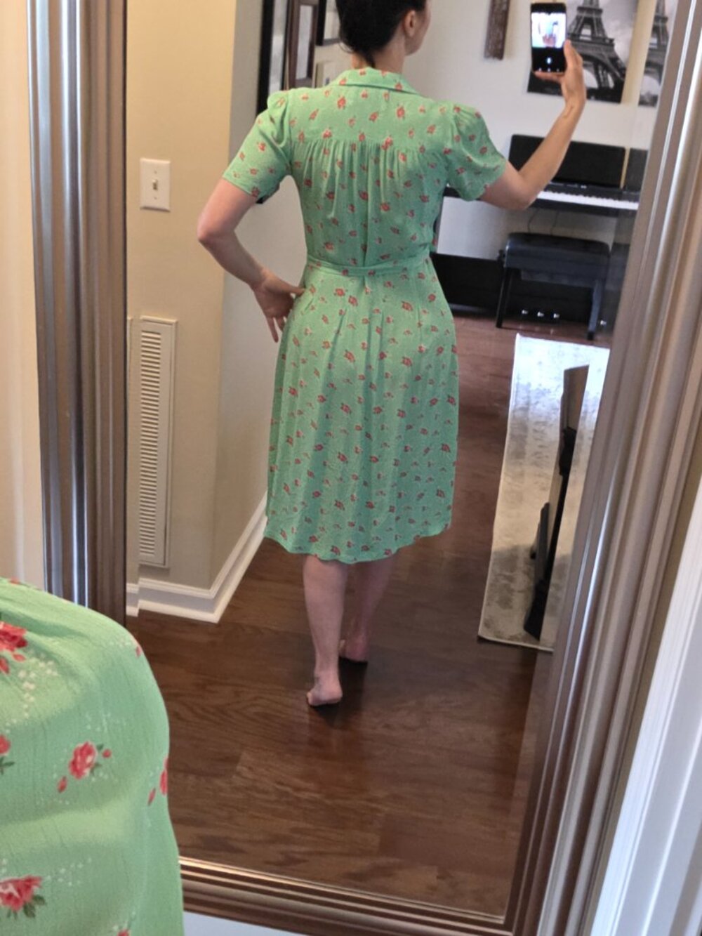 Seamstress of Bloomsbury London Wrap Dress Size 8 Rayon Crepe Fabric Mint Floral - Picture 2 of 5